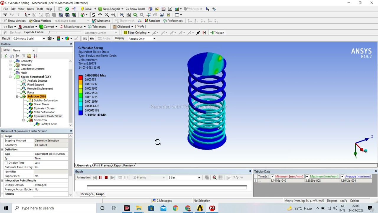 Simulation of variable spring with 100 kg load