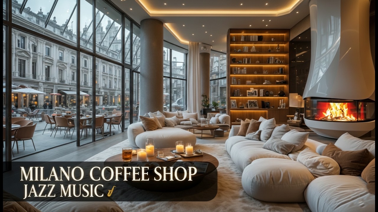 🇮🇹 Milan Jazz Café 🎷 Cozy Fireplace | Relaxıng Jazz Piano Music for Relax • Study • Work • Sleep