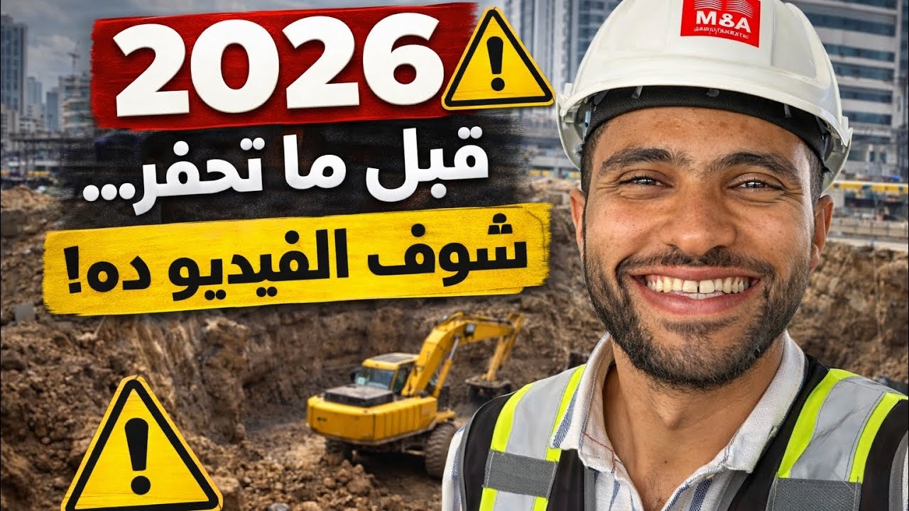 بداية حفر فيلا في الإمارات 2026 | تحديد حدود ومنسوب الحفر من الموقع خطوة بخطوة