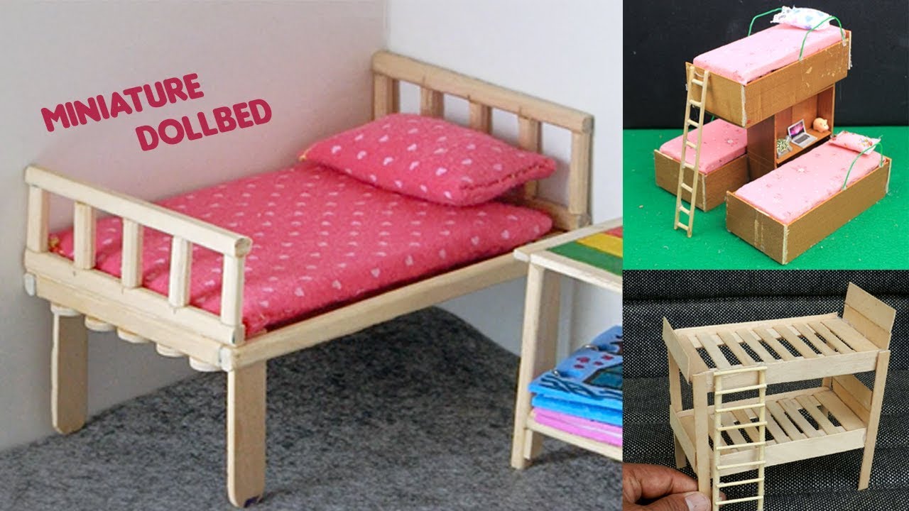 6 Easy Miniature Furniture | DollBed & Popsicle Stick Bunk Bed #2 - DIY & Crafts
