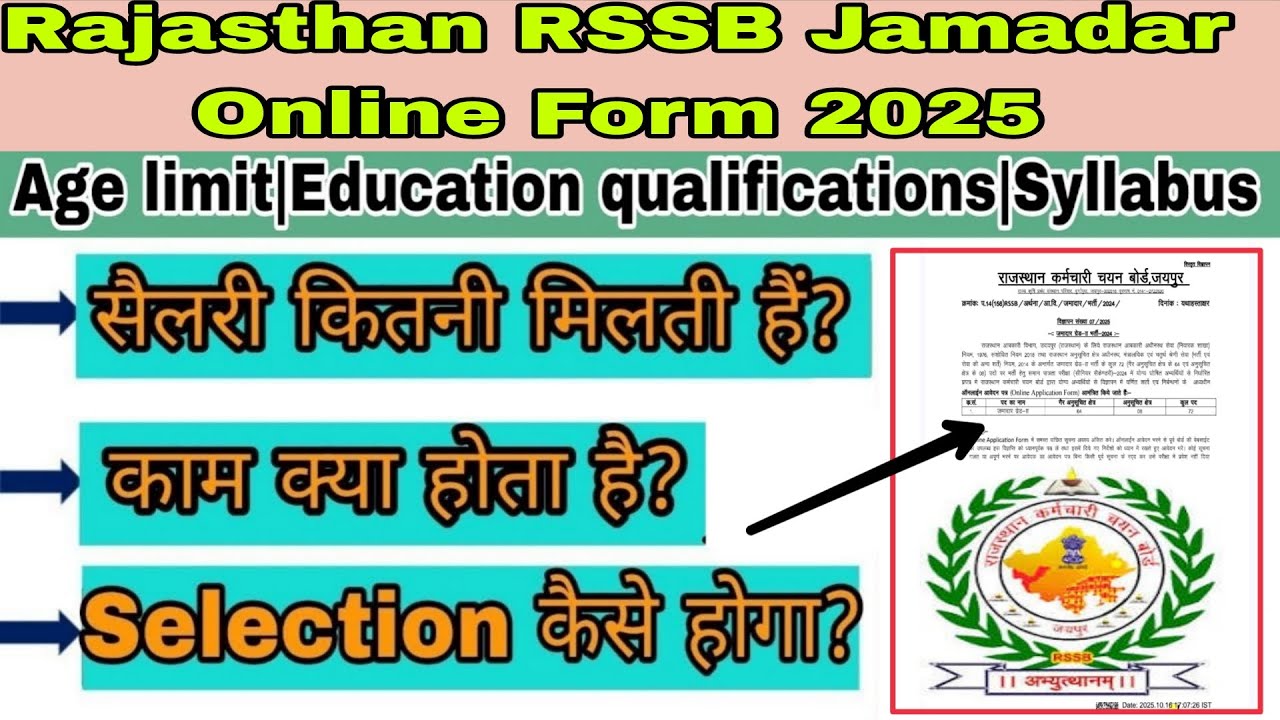 Rajasthan RSSB Jamadar Online Form 2025||RSSB Jamdar selection process, salary,Age limit, syllabus 