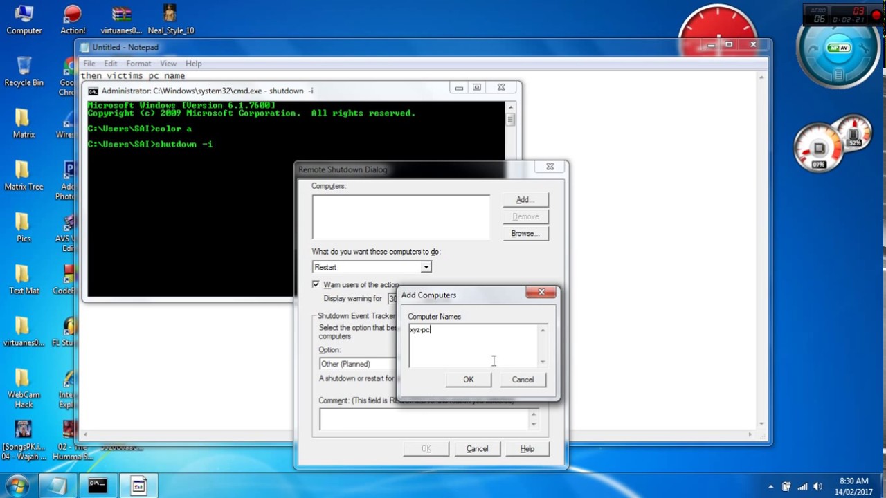 how to shutdown others pc by cmd