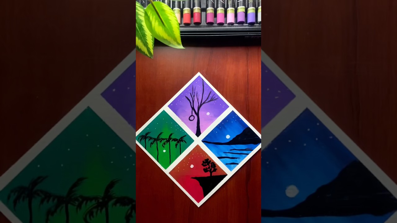 😍❤️4 Easy sunset scenery Drawing | Oilpastel Art For Beginners #art #oilpastel #tutorial