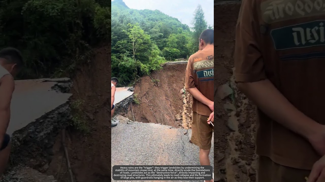 After the heavy rain, landslides caused damage to the highway.