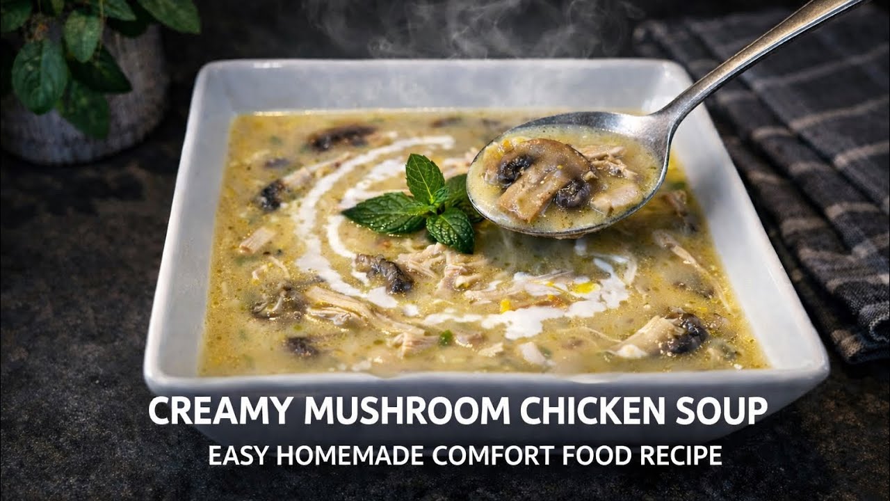 Homemade Creamy Mushroom Chicken Soup | Easy & Delicious Recipe