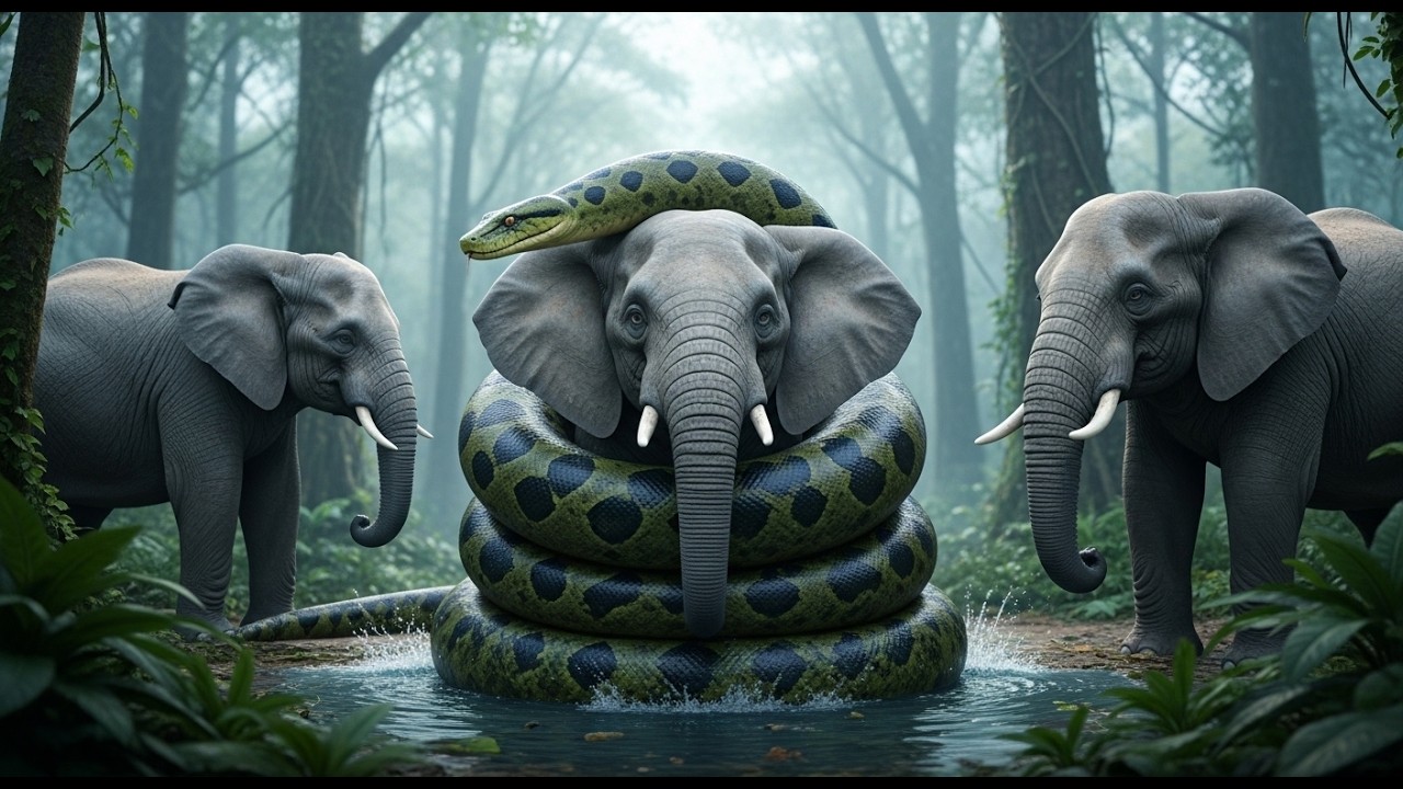 Terrifying Jungle Rescue Elephant Trapped by Giant Anaconda