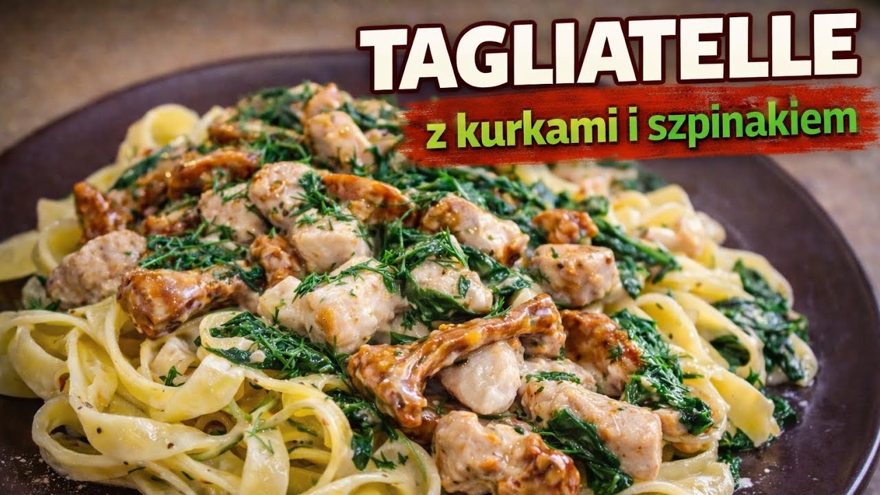 Makaron Tagliatelle z kurkami i szpinakiem Rewelacja  | NA OBIAD | MajkelGotuje