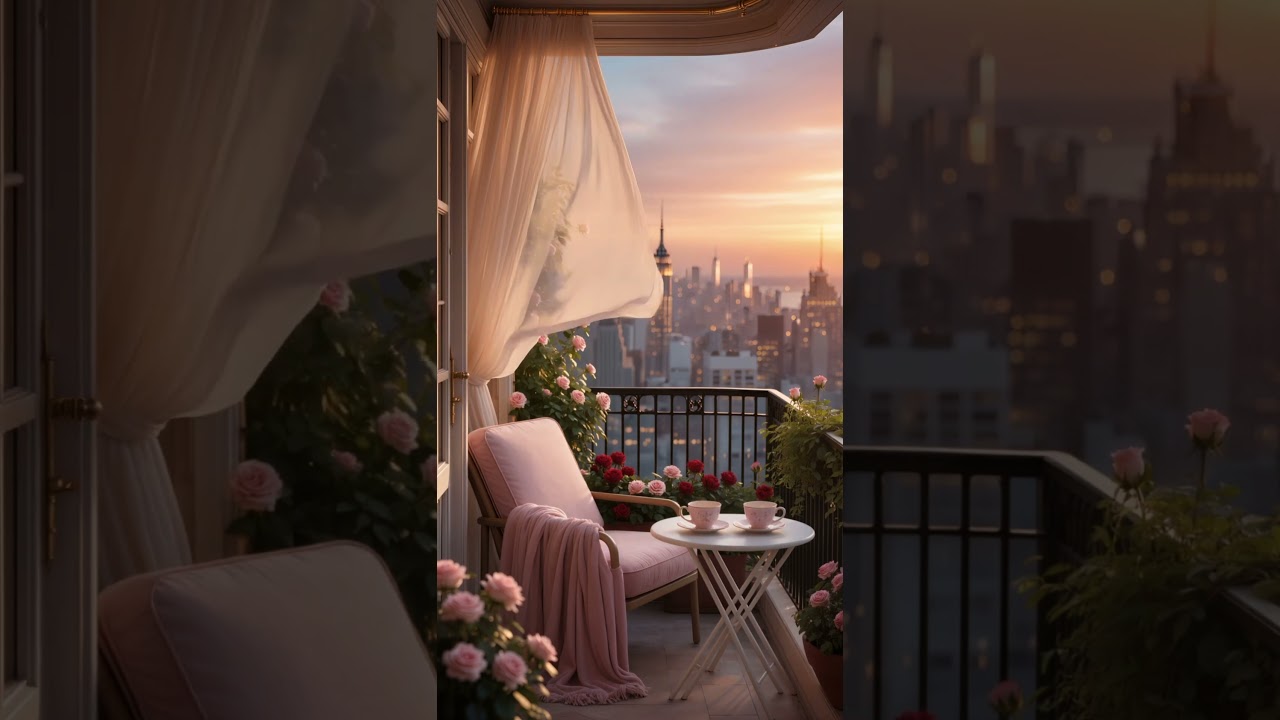 Golden Hour Balcony in New York 🌹 Soft Jazz City Escape