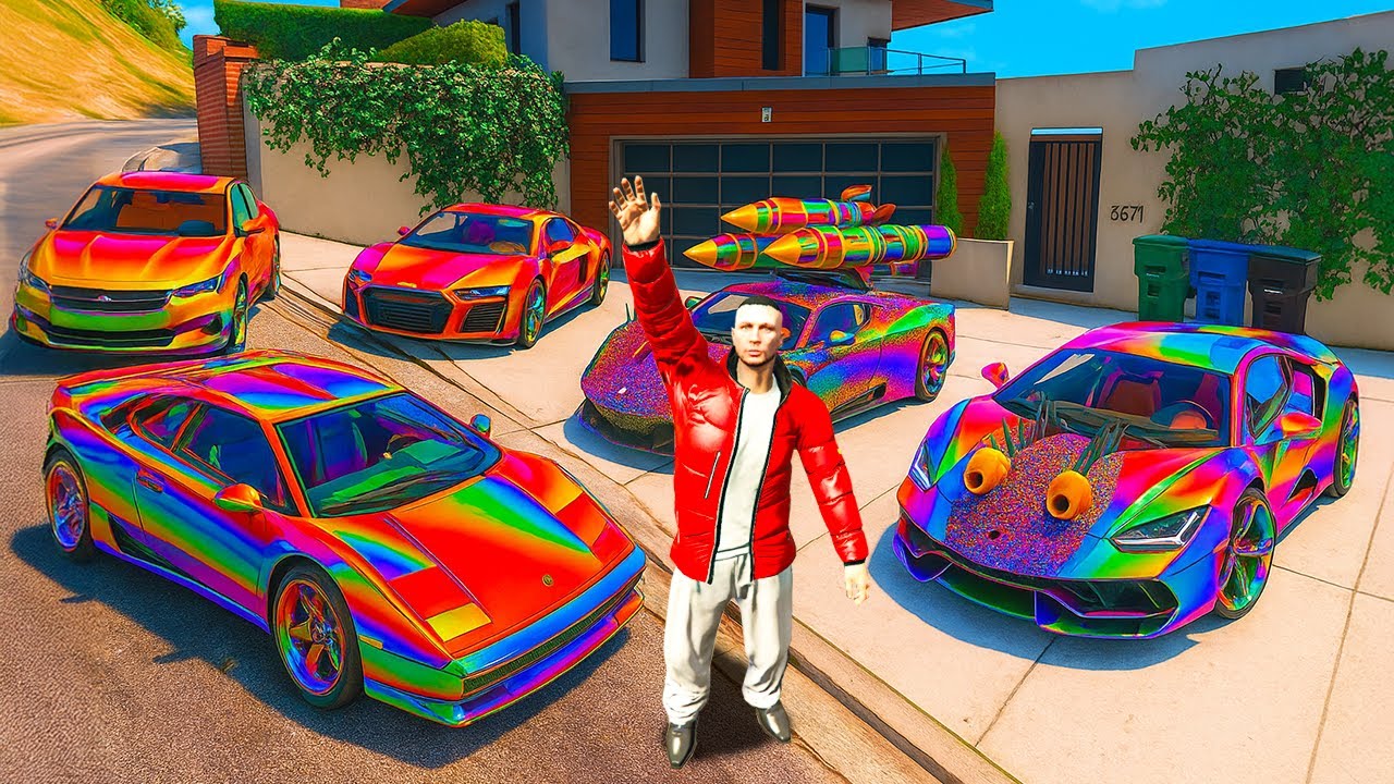 ich KLAUE ALLE REGENBOGEN AUTOS in GTA 5! 🌈🚗 (Mods)