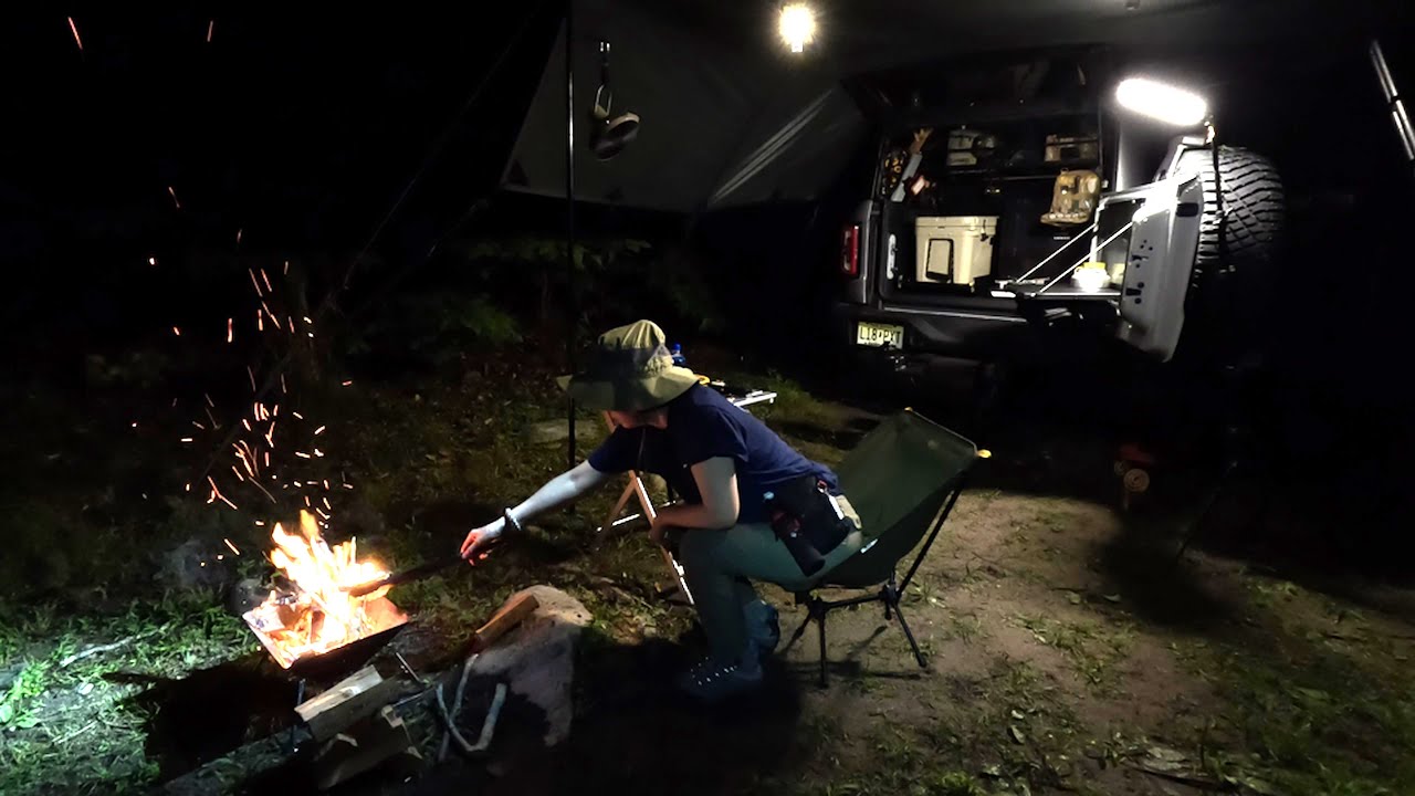 Solo Camping with Bronco Sasquatch by a Creek | Relaxing Cozy Tarp Shelter & Campfire Cooking | ASMR