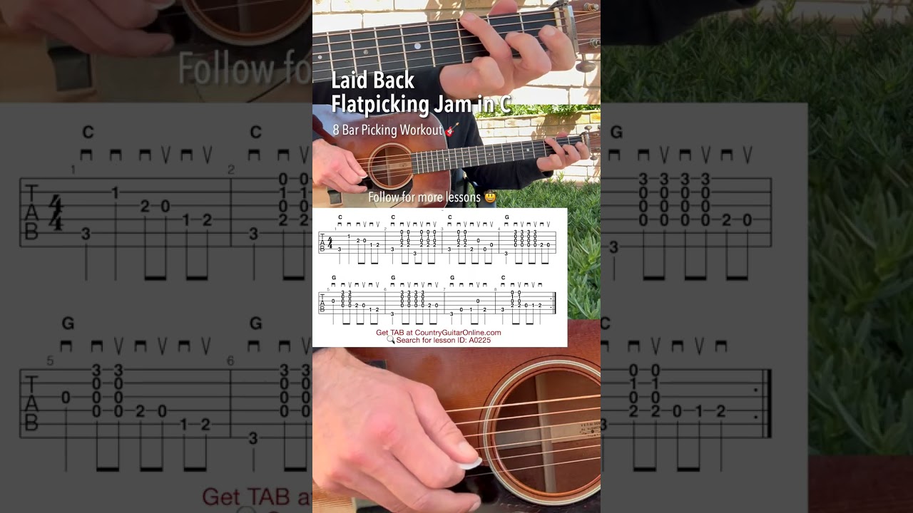 Laidback Country Bluegrass Jam in C - 8 Bar Picking Workout #bluegrass #guitarplaying #flatpicking
