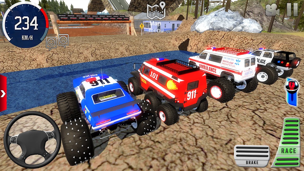 Juegos De Carros - Police Monster Truck, Fire Truck, Ambulance Dirt Car #1 - Android / IOS Gameplay