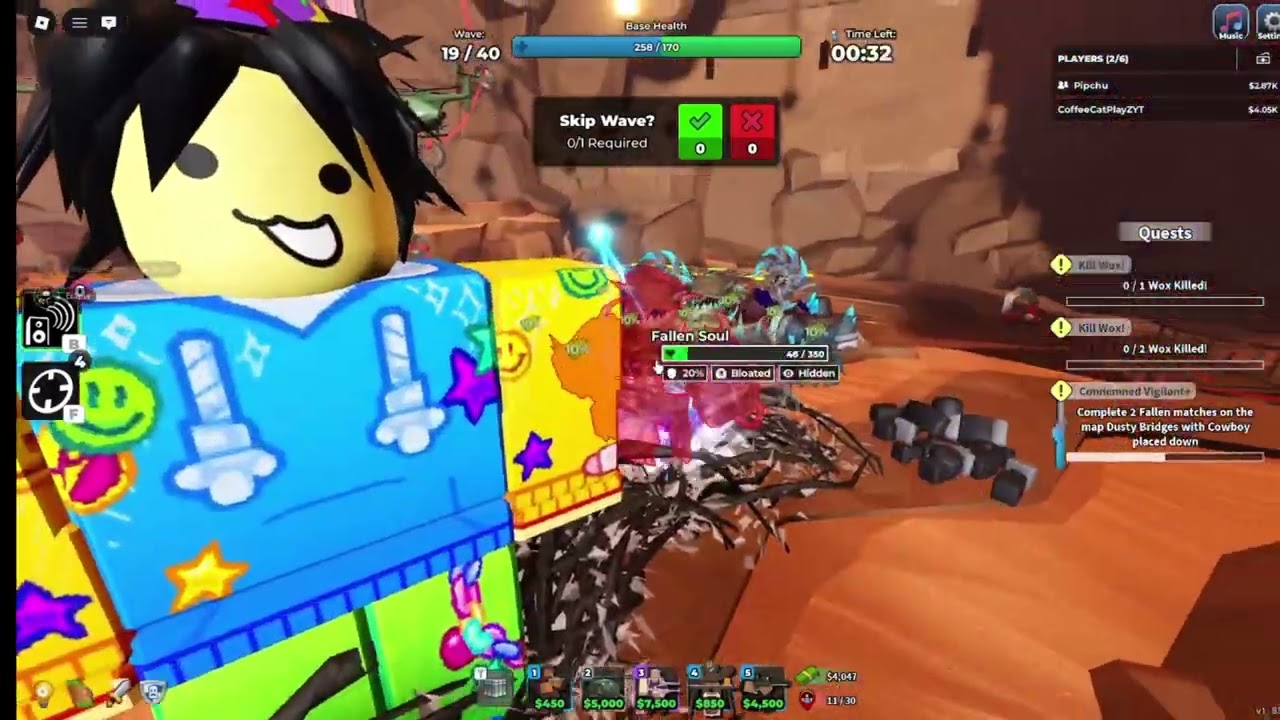 Beating Fallen mode with my Friend Pipchu in Tower Defense Simulator