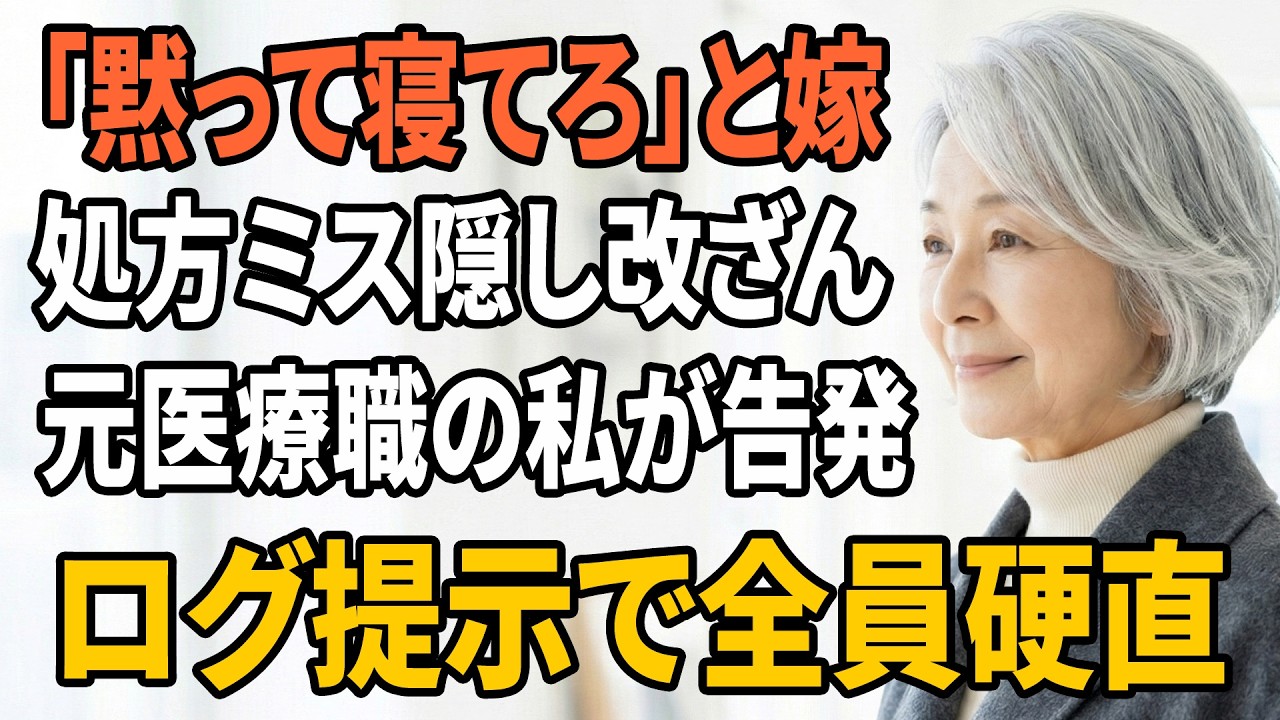 【スカッとする話】「黙って寝て」KPI嫁看護師が処方ミス隠し病歴改ざん、元医療職の私が指摘すると逆ギレ…ログ提示の直後、院長の一言で全員硬直、院内騒然【朗読】【スカッと】【シニアライフ】【感動する話】