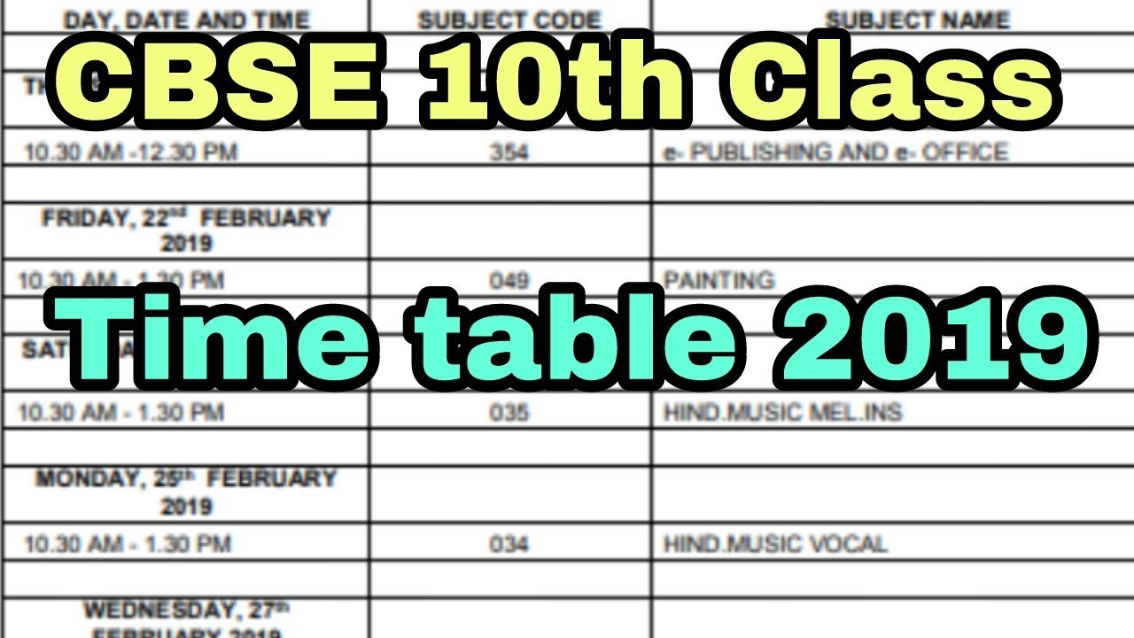 CBSE 10th class time table 2019 // cbse time table 2019