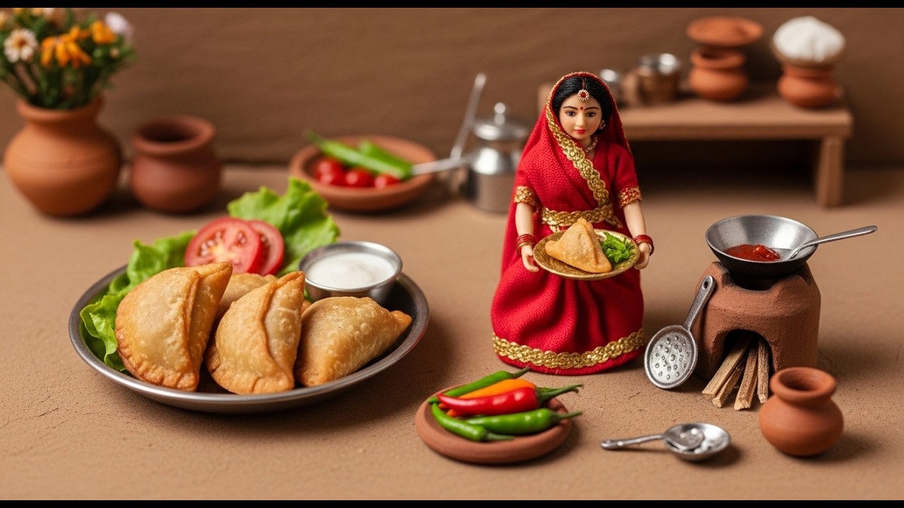 Miniature Doll Wife Cooking Crispy Samosa  Tiny Village Food ASMR  Mini Cooking 2
