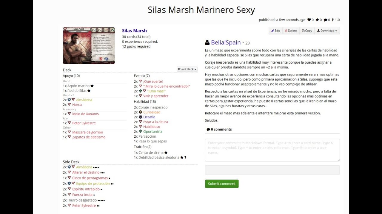 Arkham Horror lcg. Sillas Marsh mazo de habilidades.