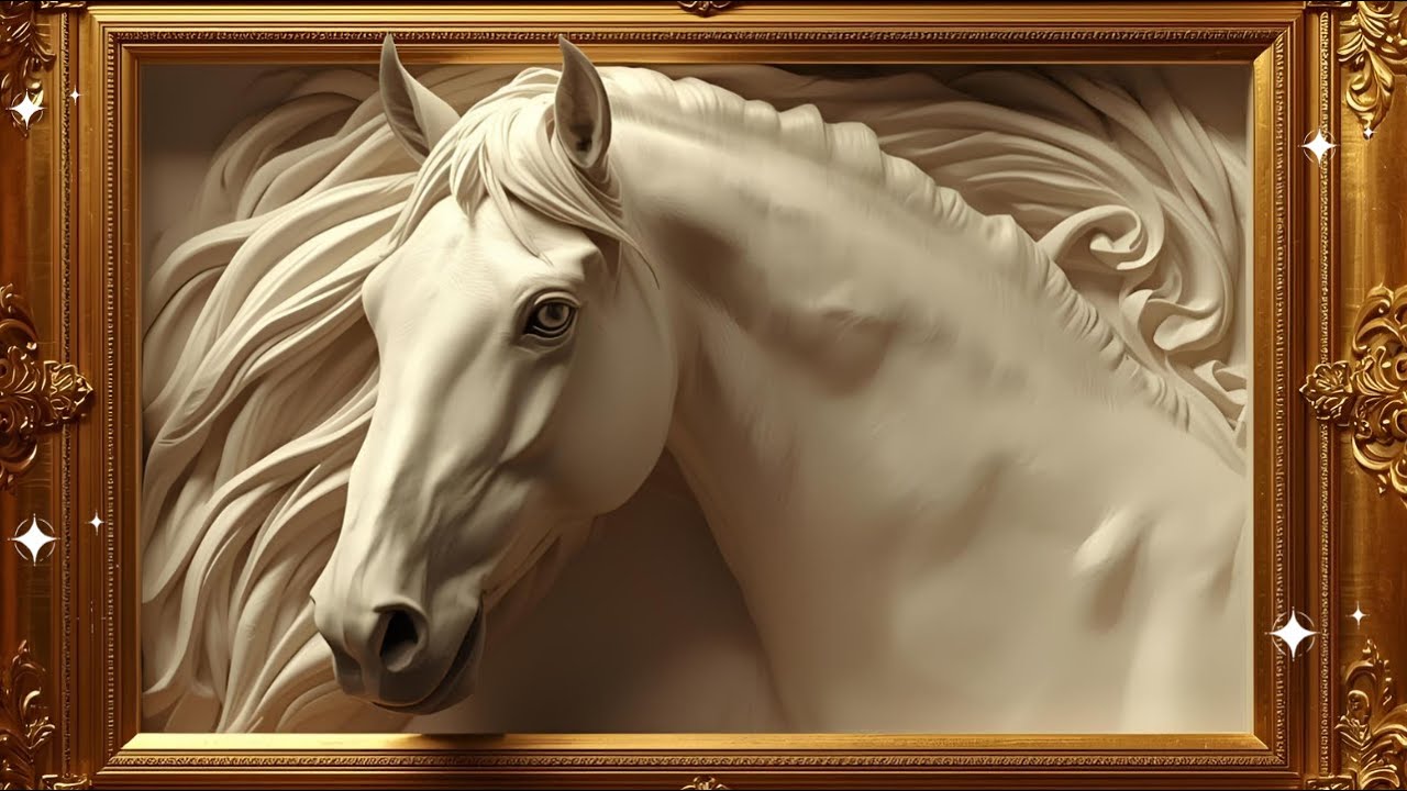 🐎 The White Horse of Elegance &ndash; Luxury Golden Frame Art 4K  Relaxing Art TV Ambience #frametvart
