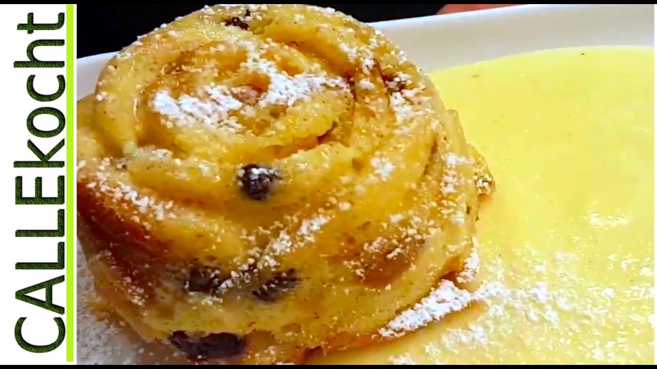 Ofenschlupfer oder Brotpudding mit Vanillesoße selber machen - Rezept