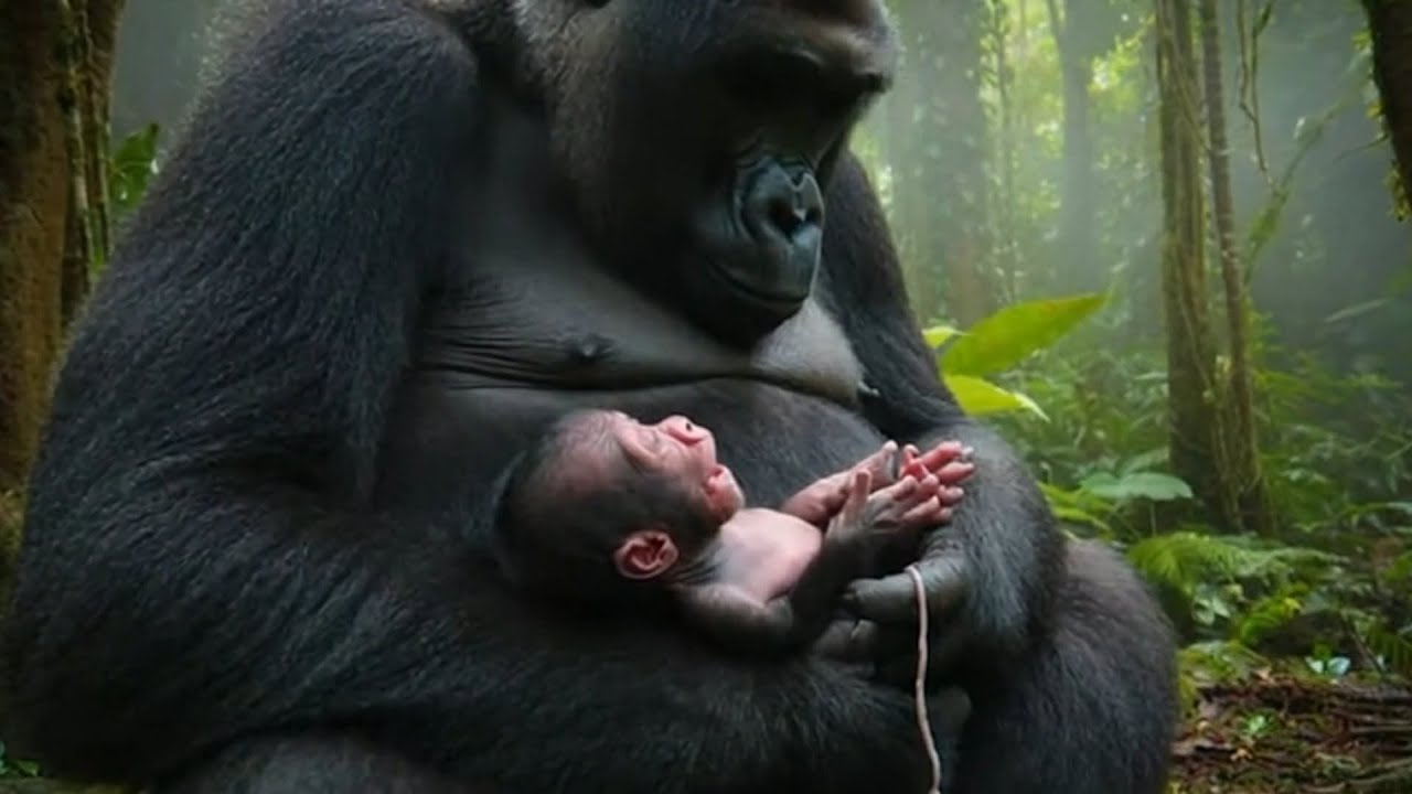 A New Day with a Cute Baby Gorilla