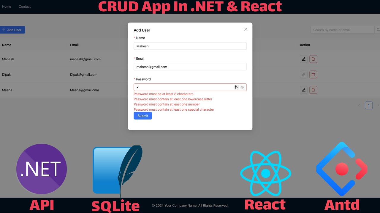 🚀 Build a Full Stack CRUD App with React, .NET, SQLite, and Ant Design | With Search & Validation!