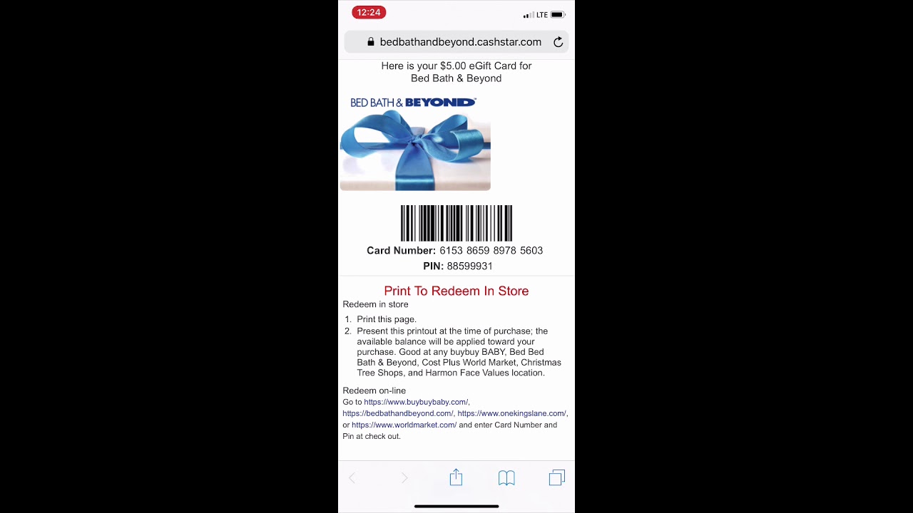 How to redeem your eGift Card from Bed Bath & Beyond from giftLinks&trade;
