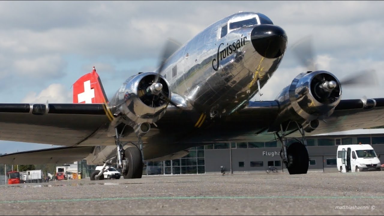 HISTORIC Swissair Douglas DC-3 Start Up & Take-Off -  Great Sound!