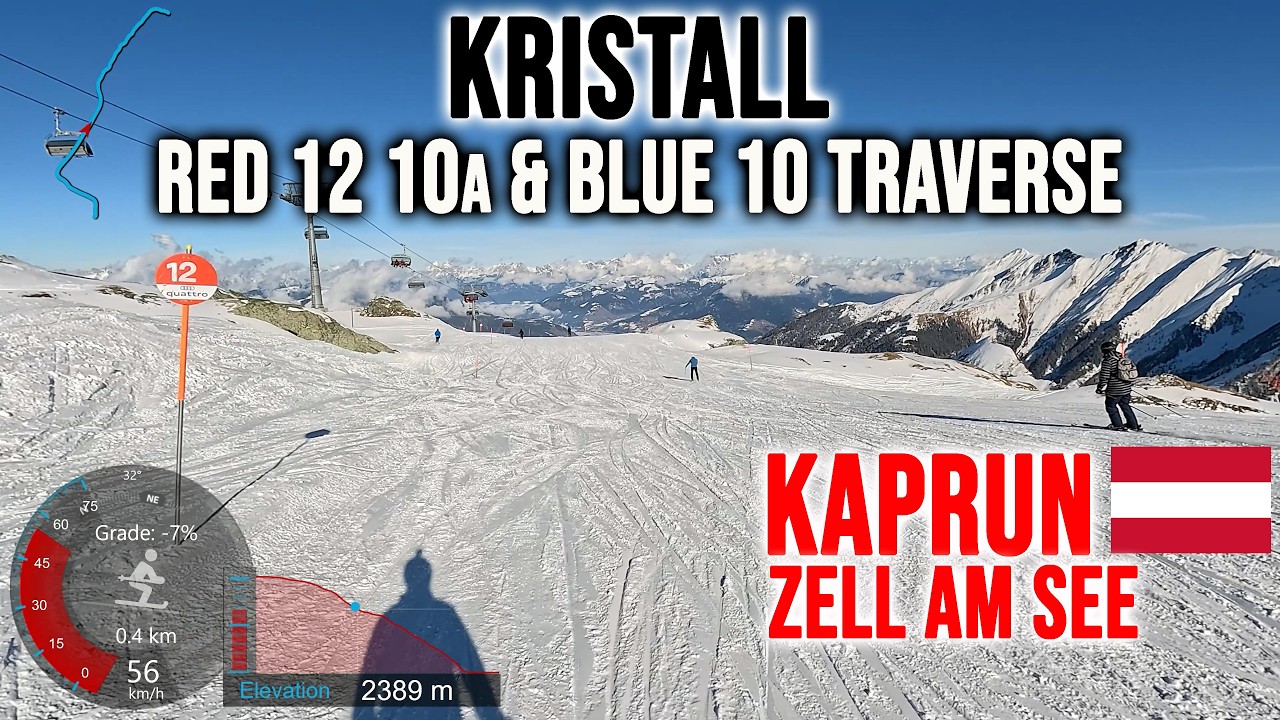 [4K] Skiing Kaprun, Kristall - Red 12 10a & Blue 10 Traverse, Zell am See Austria, GoPro HERO13