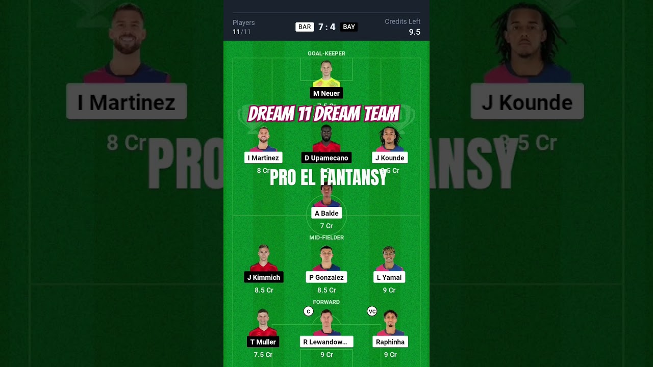 Barcelona vs Bayern Munich #shorts #dream11 #dreamteam #predictions #ucl #fantasyfootball