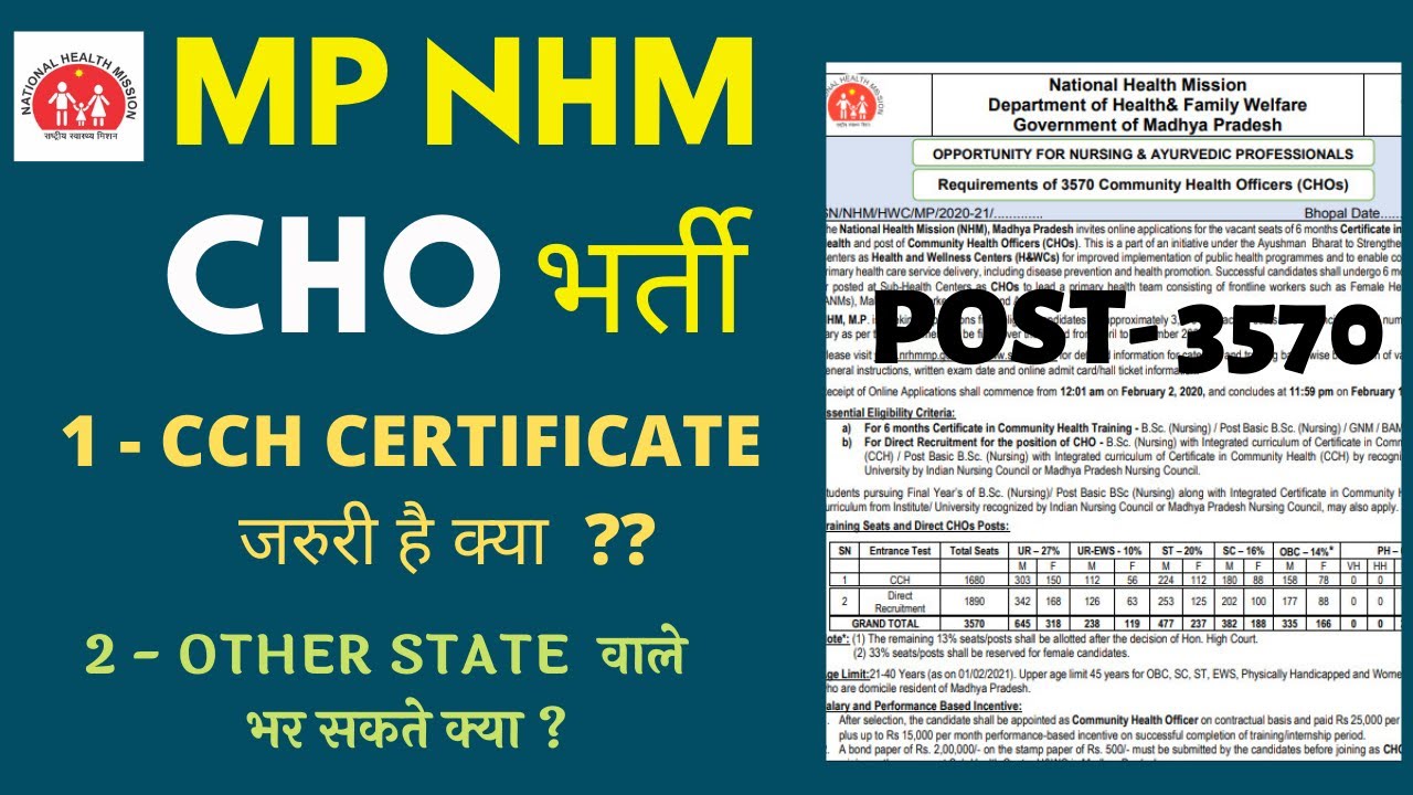MP NHM - NEW CHO RECRUITMENT 2021 - POST -3570 - CCH CERTIFICATE COMPULSORY ? OTHER STATE APPLY ???