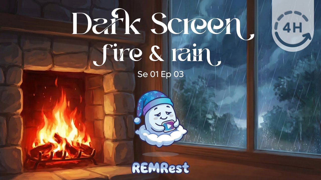 4 Hours Dark Screen Rain, Thunder & Fireplace | S01 Ep03