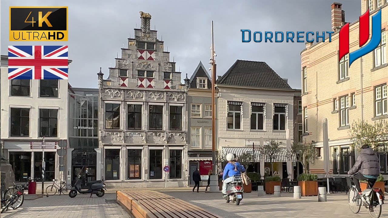 Guided walking tour through the city center of Dordrecht (the Netherlands): A Dutch Walk in 4K