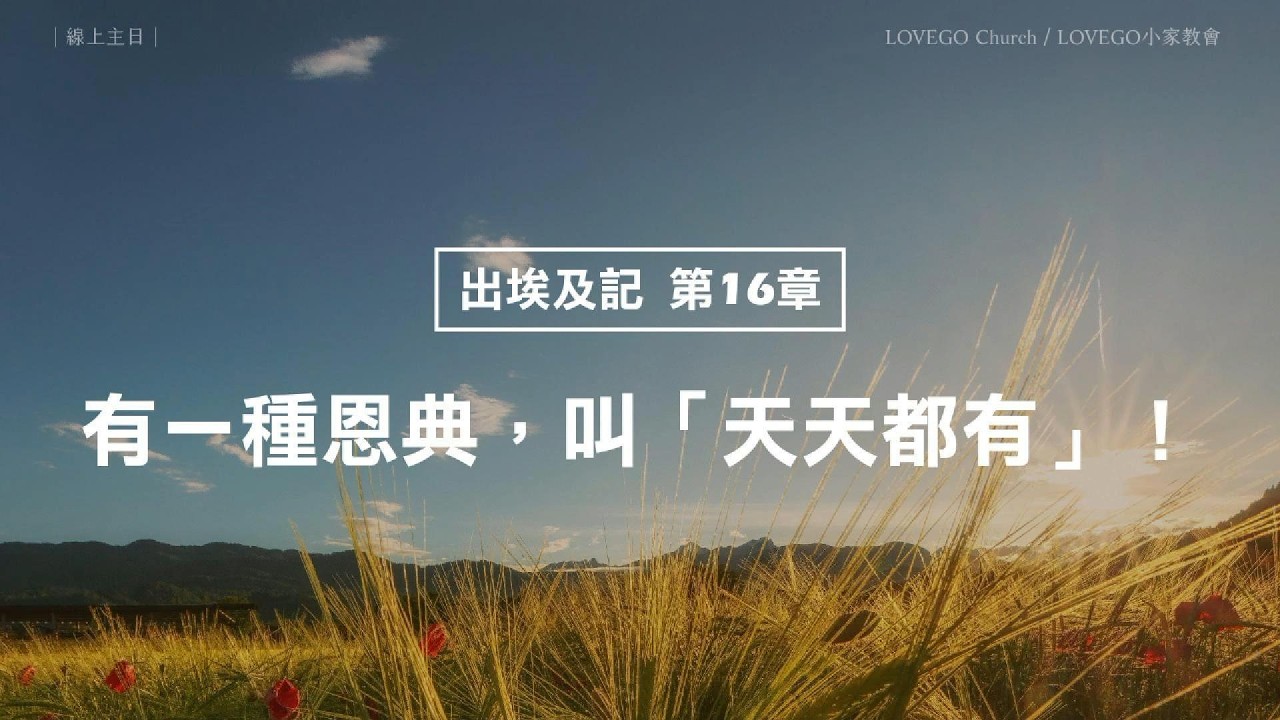 LOVEGO 線上主日《出埃及記 第16章》有一種恩典，叫「天天都有」！ #LOVEGO #線上主日 #楊興裕