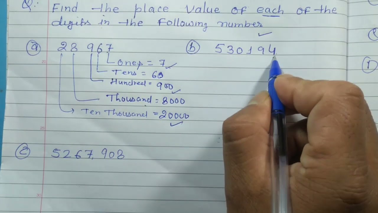 Find the place value of each of the digits in the following numbers