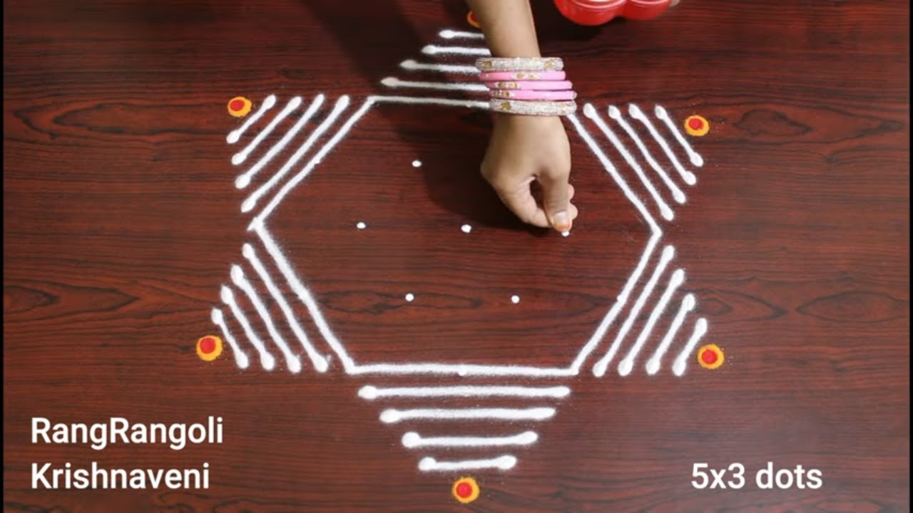 Shivarathri Muggulu 2023🌺5x3 dots Maha Shivaratri Rangoli🌺Easy Sangu Kolam🌺RangRangoli Krishnaveni