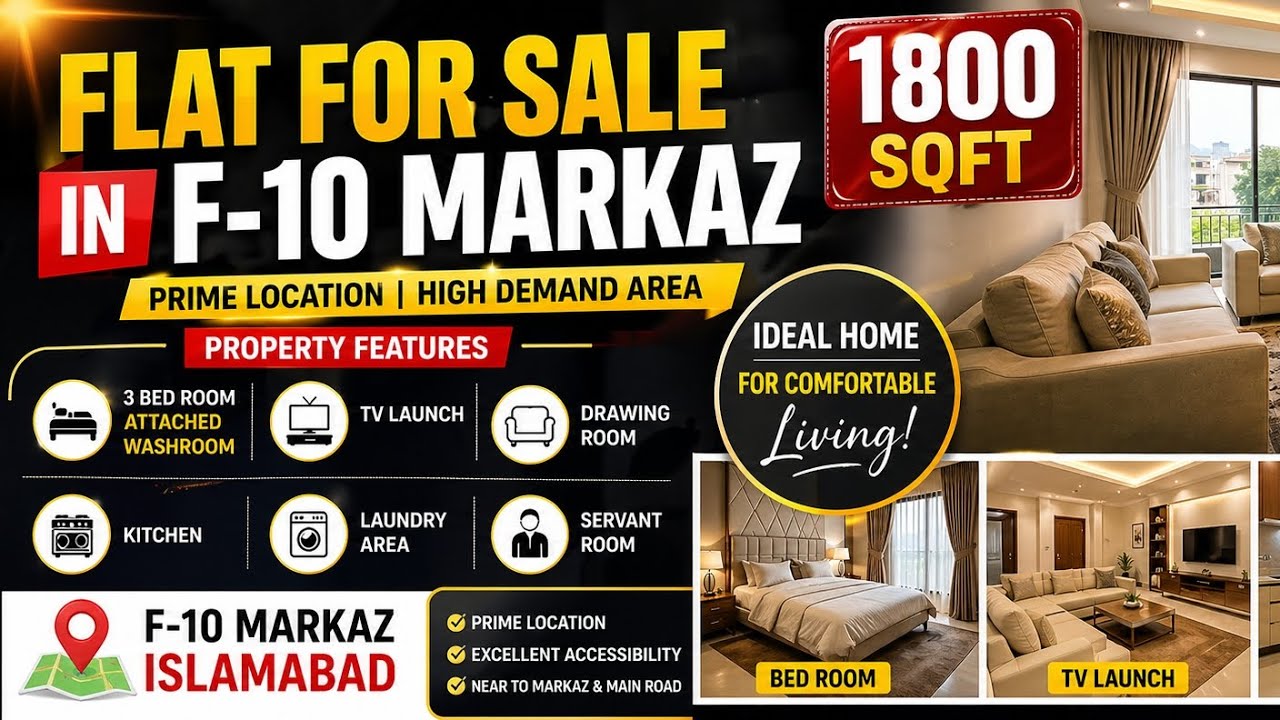 Flat for Sale in F-10 Markaz Islamabad | 3 Bed Luxury Apartment | 1800 Sqft Prime Location
