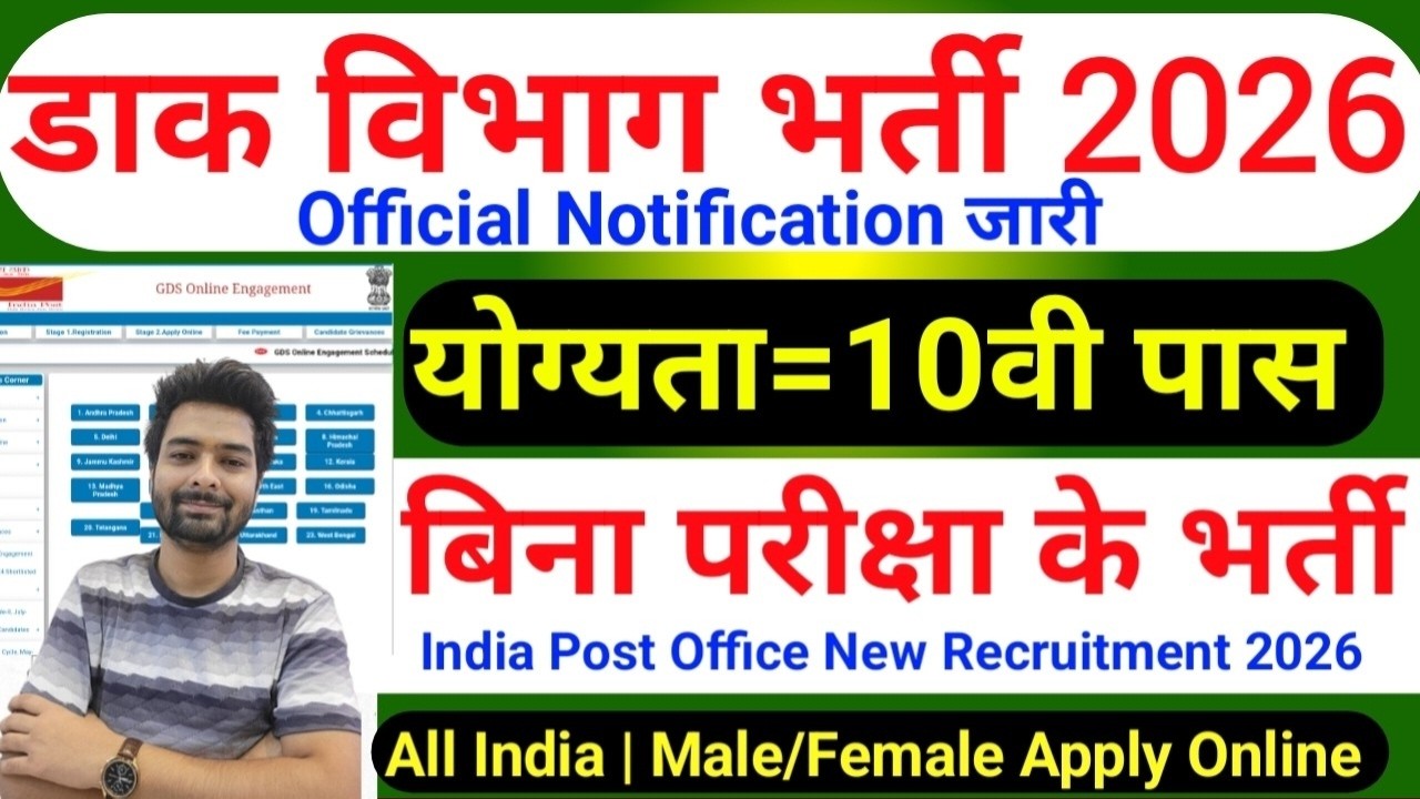 India Post New Vacancy 2026 | Post Office Recruitment 2026 | 10th Pass Post Office Job | GDS 2026
