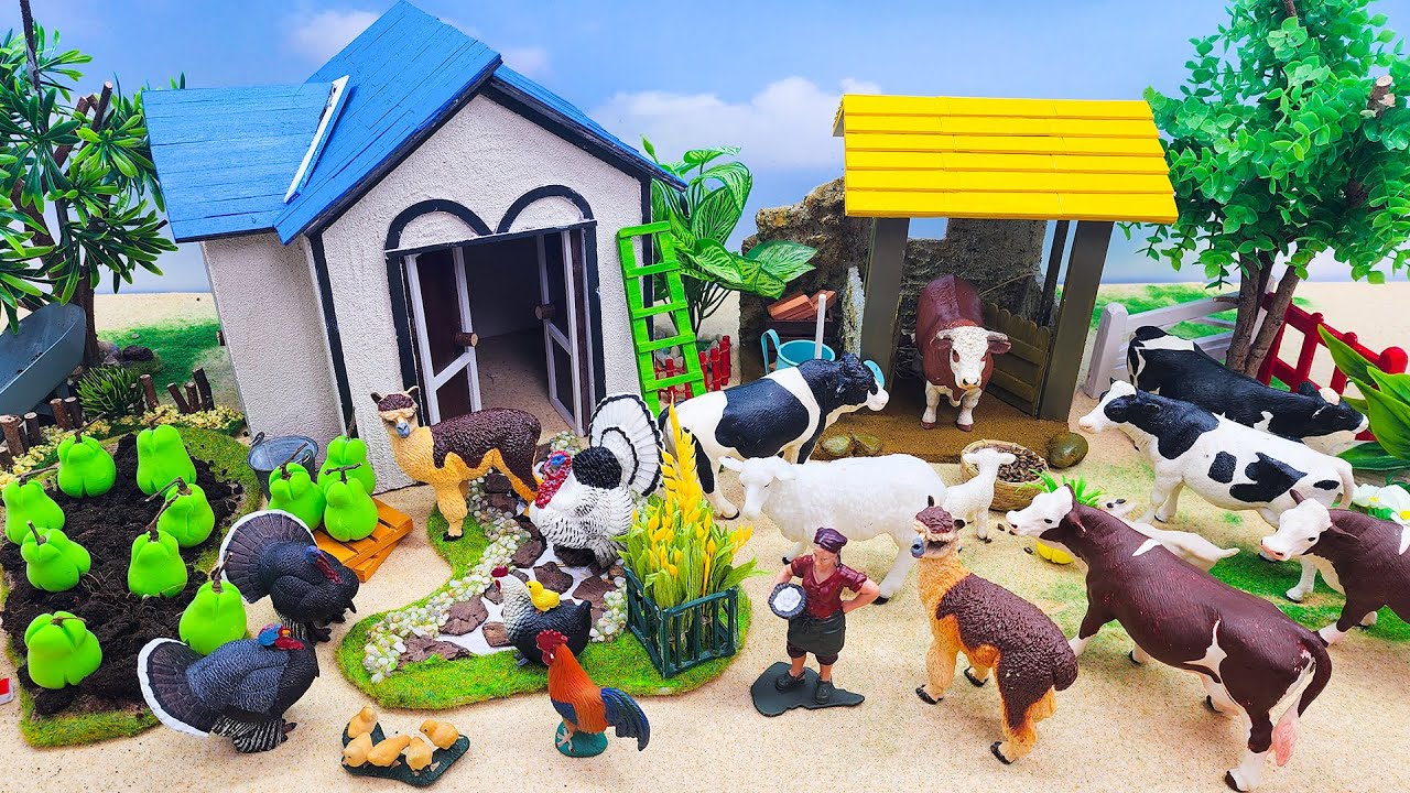 DIY making mini Farm Diorama with Pumpkin Field - House for Cow, Pig - Farm Story