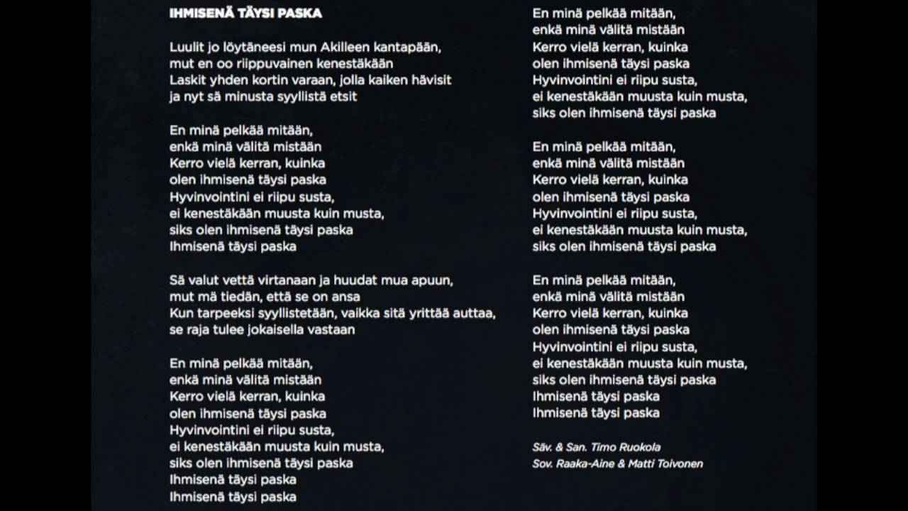 Raaka-Aine - Ihmisenä Täysi Paska