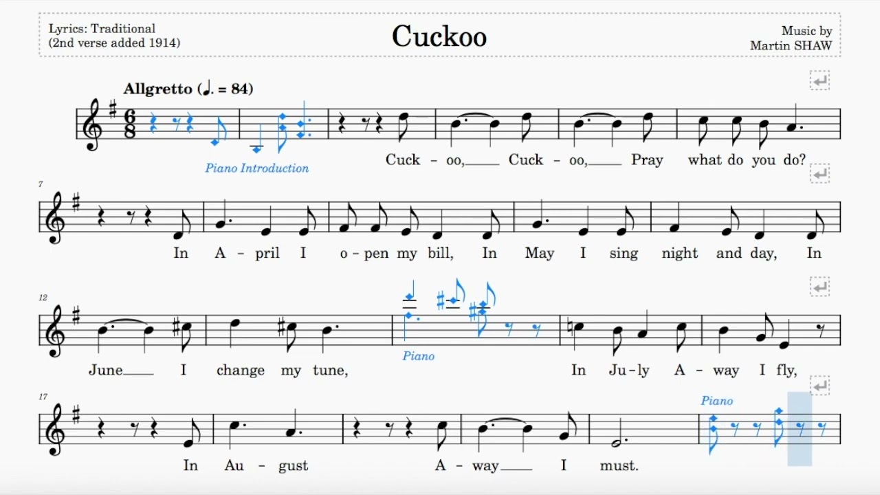 Cuckoo (Shaw) | ABRSM Grade 1 | List B | 84 bpm | Sing-Along