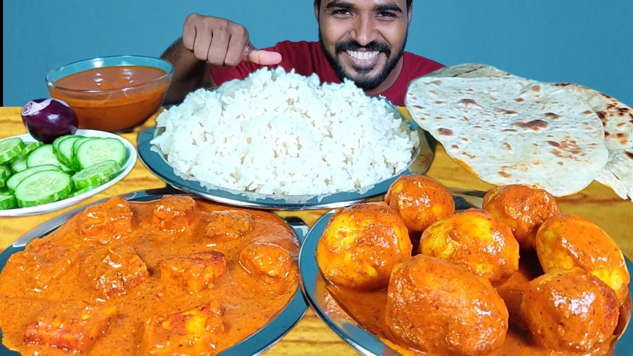Eating Paneer Butter Masala with Paratha, Egg Butter Masala and Rice | Salad & Gravy Mukbang