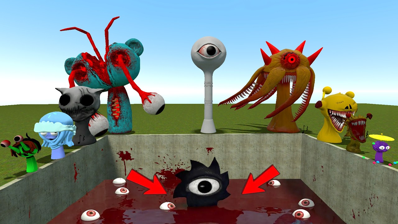 ALL Mr SUN PHASES V EYE TOWER SPRUNKI PHASE in GIANT HOLE | Garry's Mod!!!