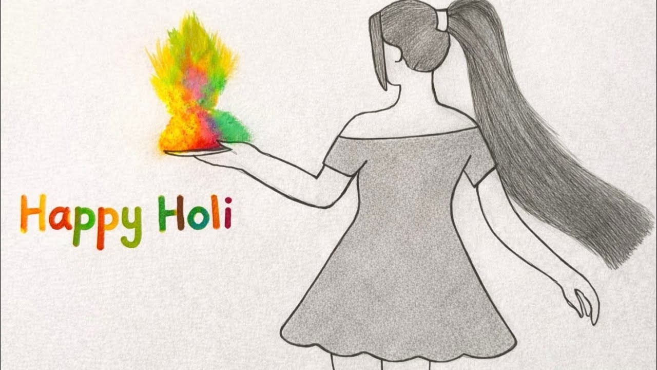 Easy Happy Holi Drawing | Girl with Colours Sketch | Holi Special Drawing 2026