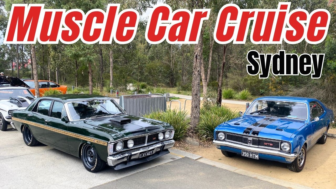Маслкары Tuff Muscle прибывают в Cars & Coffee от Oldskool Muscle Car Cruise в Западном Сиднее