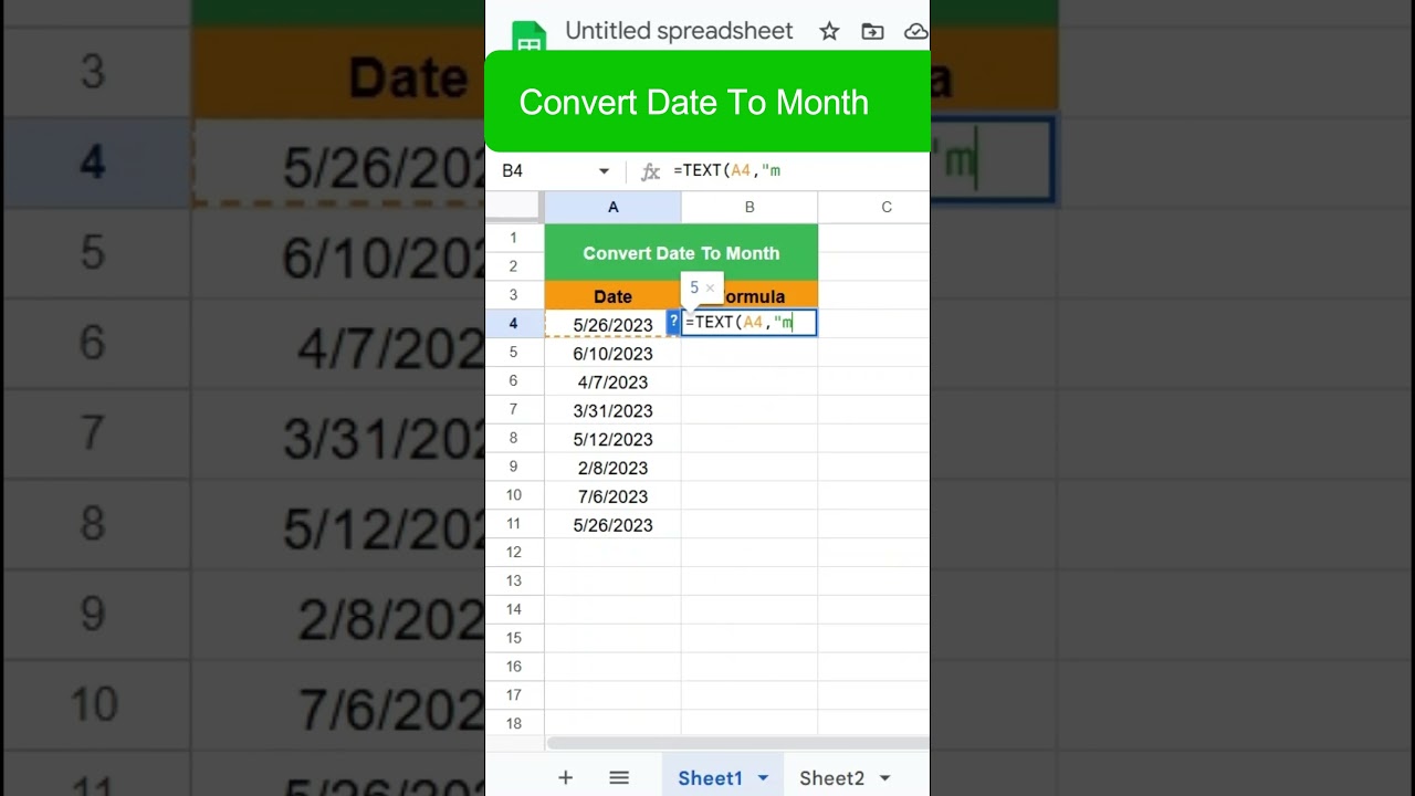 Convert date into month text formula in google sheet.