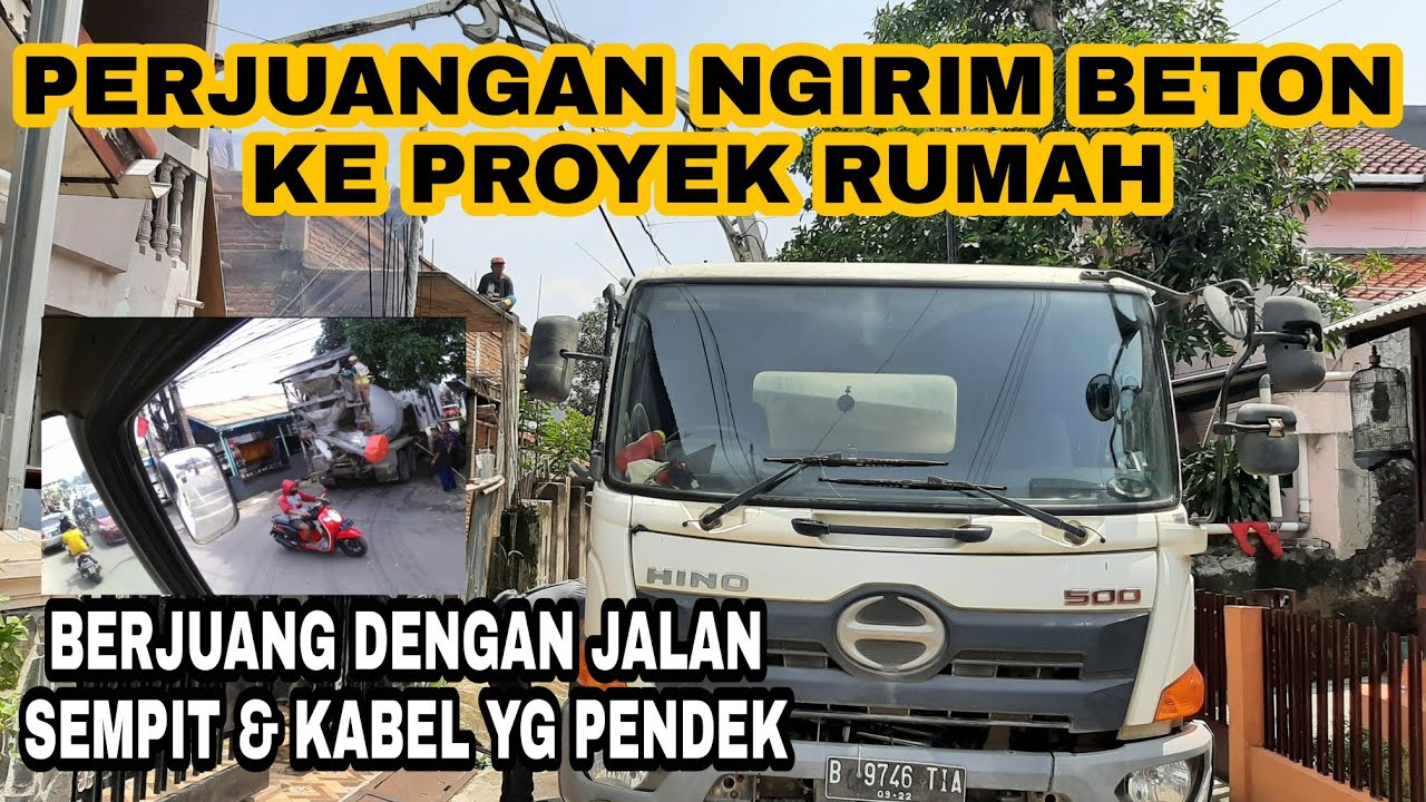POV DRIVING TRUK HINO CONCRETE MIXER. TRUK MOLEN NGECOR RUMAH  DAK 2 LANTAI DENGAN POMPA BETON