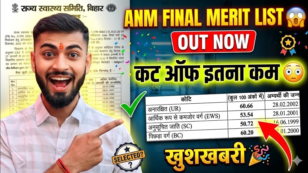 SHSB ANM FINAL MERIT LIST OUT ✅ | BIHAR ANM FINAL RESULT OUT 🔥 | SHSB ANM FINAL RESULT CUT OFF