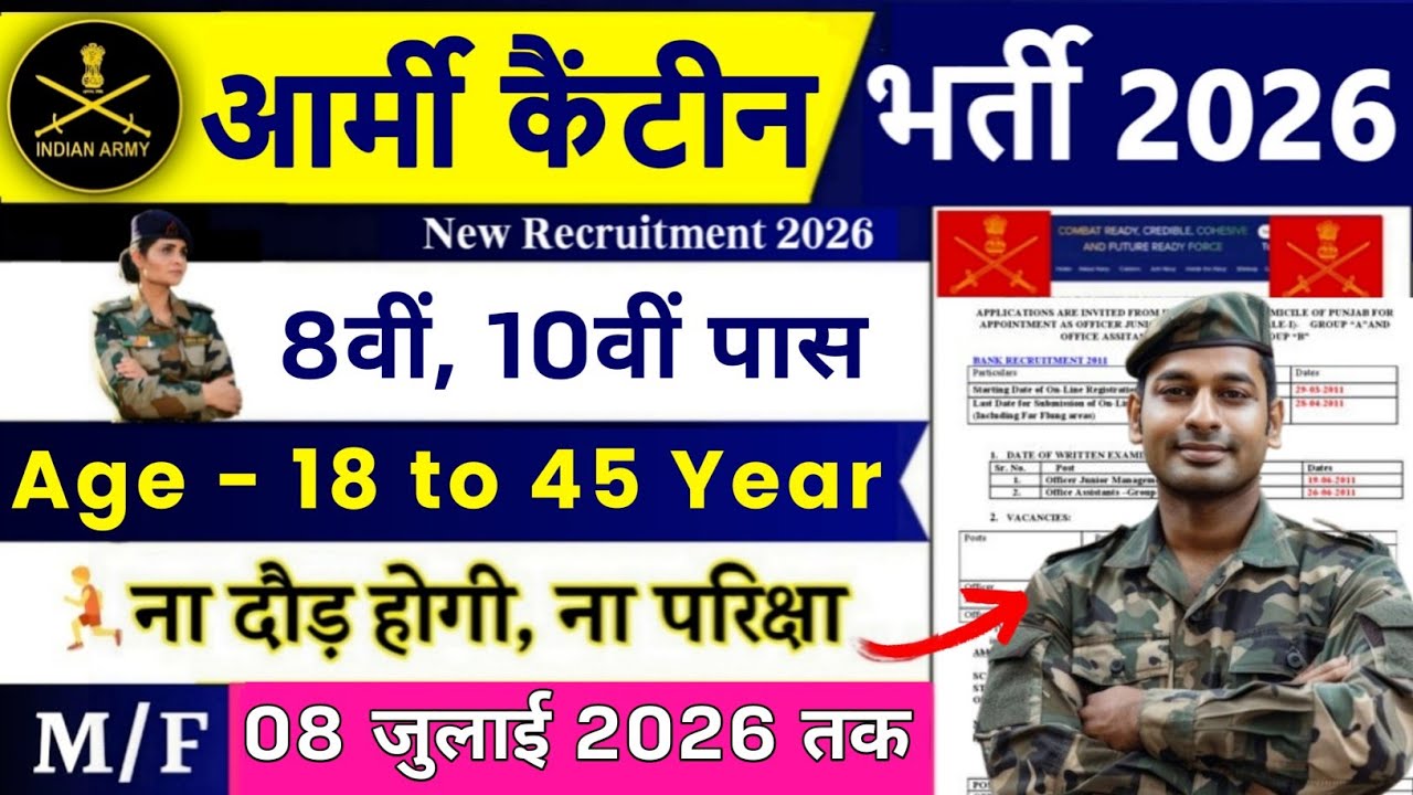 Army Canteen New Vacancy 2026 | Army Canteen Recruitment 2026 | 10th Pass | Army Canteen Bharti 2026