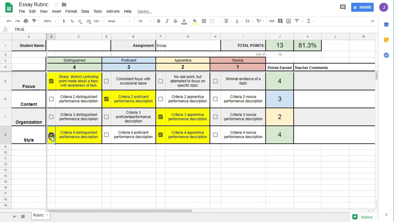 Google Rubric: Creating Your Rubric