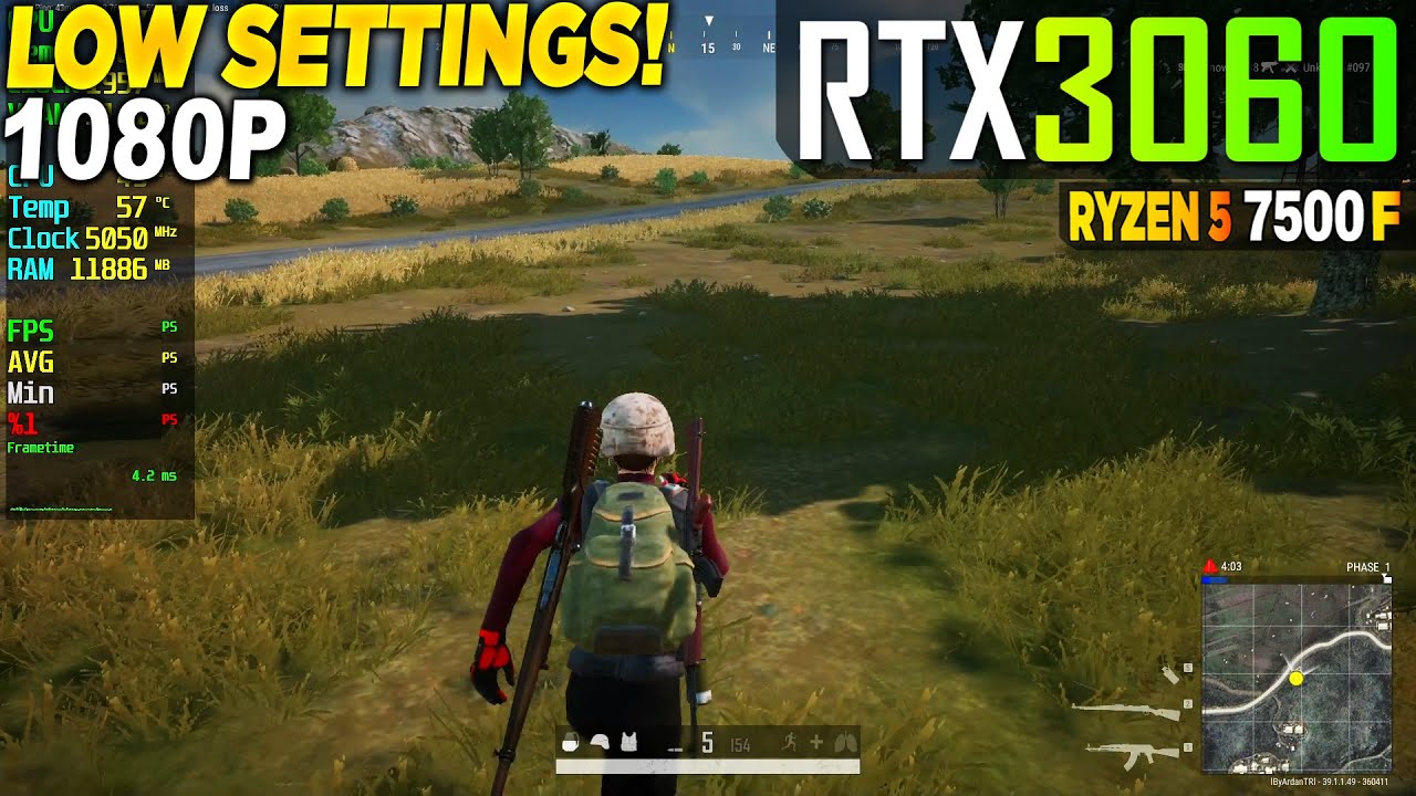 PUBG RTX 3060 + Ryzen 5 7500F - 1080p Very Low,
